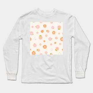 Sweet pink and orange flowers over beige Long Sleeve T-Shirt